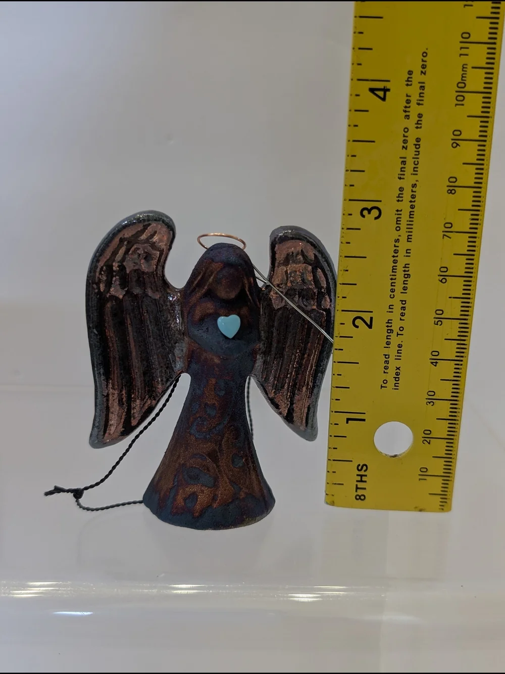 Spirit Angel Ornament Raku Pottery w/gemstone heart, handmade, hand signed